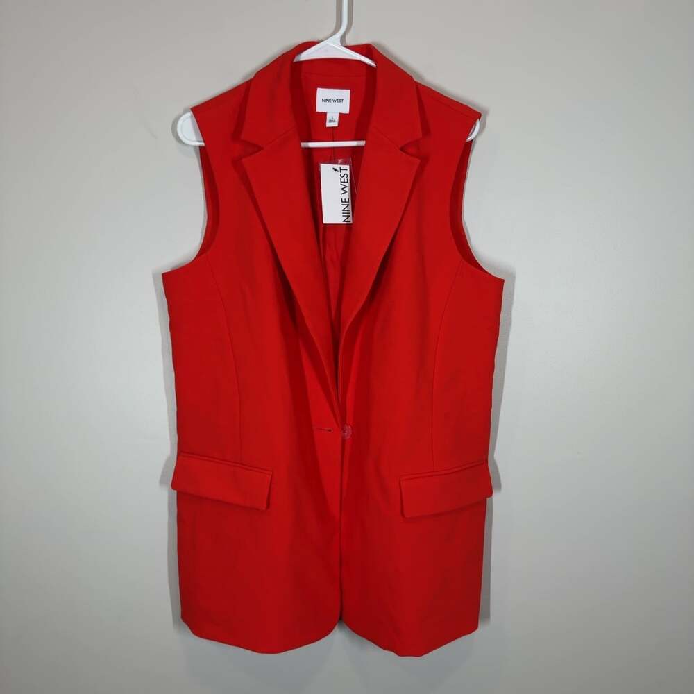 Nine West Red Sleeveless Blazer Vest Women's Size L Single Button Office NWT